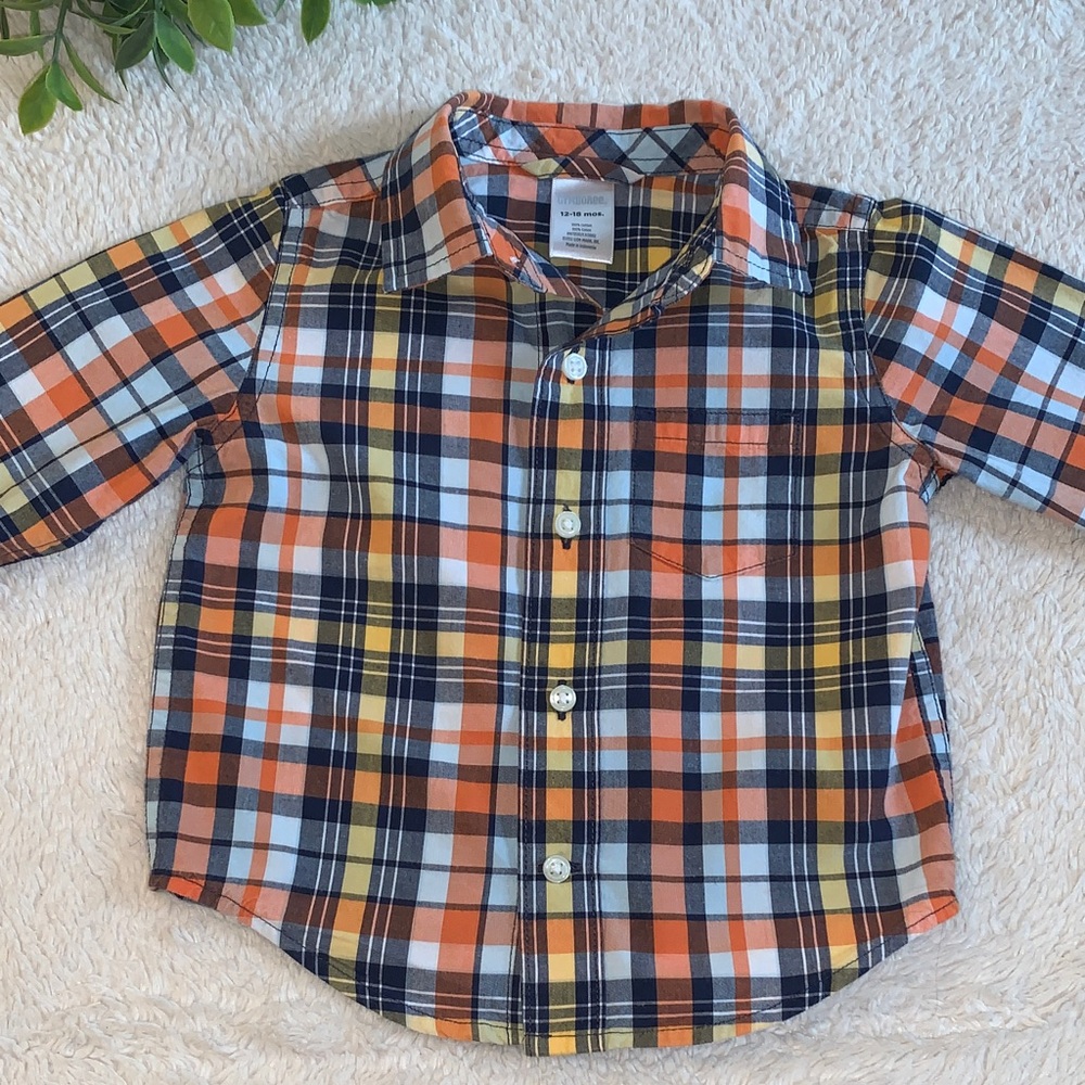 Gymboree Orange & Blue Button Down Shirt EUC 12-18M